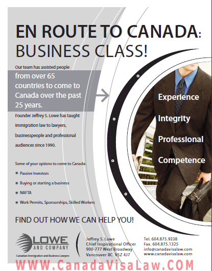 Business Immigrants - Businesses wanting introcompany transfers - Canada Immigration visas and work permits  services from Jeffrey  Lowe  CLICK FOR MORE INFO  at CanadaVisaLaw.CA 