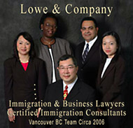 Lowe & Co. Immigration lawyers from Vancouver, Nigeria, UK-Wales and Notary Vivien Lee who is also a Certified Canada Immigration Consultant with Rita Cheng and Egyptian expat Nader Waba Certified Immigration Consultants, in team photo