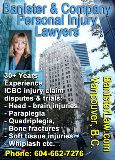 Sandra Banister, KC - with Marine Building, on Burrard St.  downtown Vancouver offices of this 30 year veteran spine & brain  injury _ ICBC personal injury  disputes lawyer