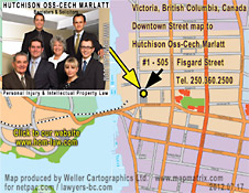 CLICK ON MAP TO VIEWABLE Victoria Street map location of Hutchison Oss-Cech Marlatt personal injury  ICBC lawyers in downtown Victoria