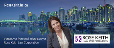 Rose Keith, personal injury lawyer with over 20 years experience in traumatice brain injury and other ICBC settlements - standing in front of Coal Harbor area of downtown Vancouver